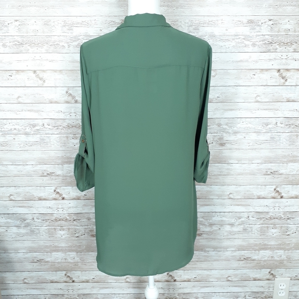 JM Collection Blouse Green Gold Trim Button Up 577 - Picture 3 of 7